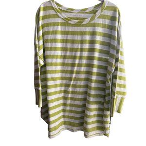 Coldwater Creek sz XL 16 green stripe 3/4 sleeve drop shoulder sequin cuffs top